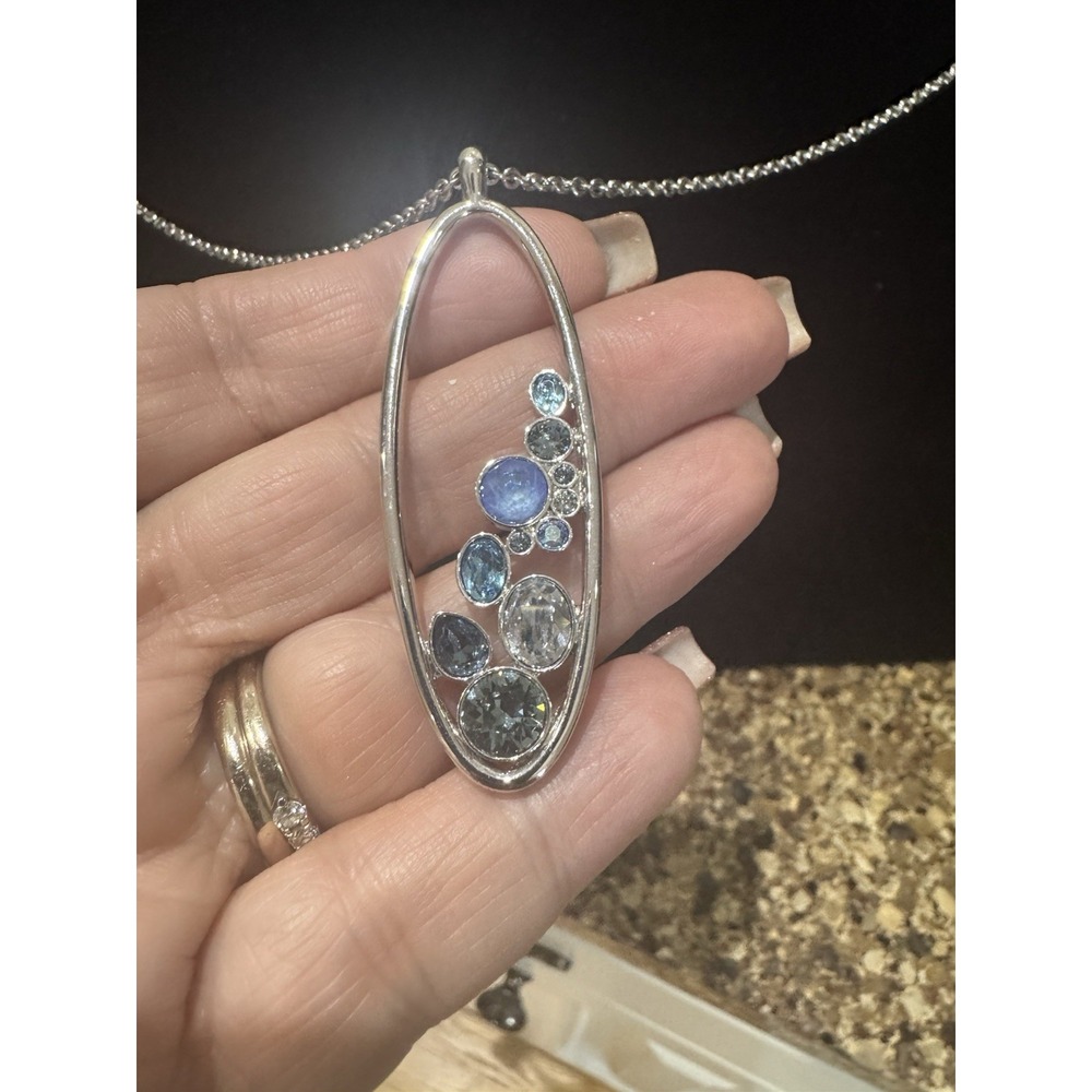 Touchstone Crystal Rolling In Pendant Necklace 32" Adjustable NIB